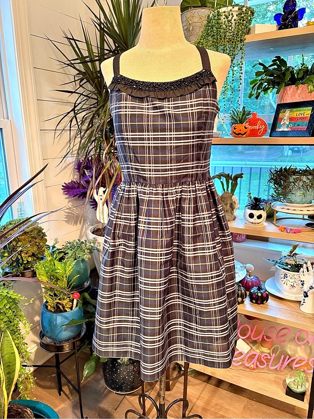 kensie Plaid Midi Dress in Blue & Black Size 6 Like New